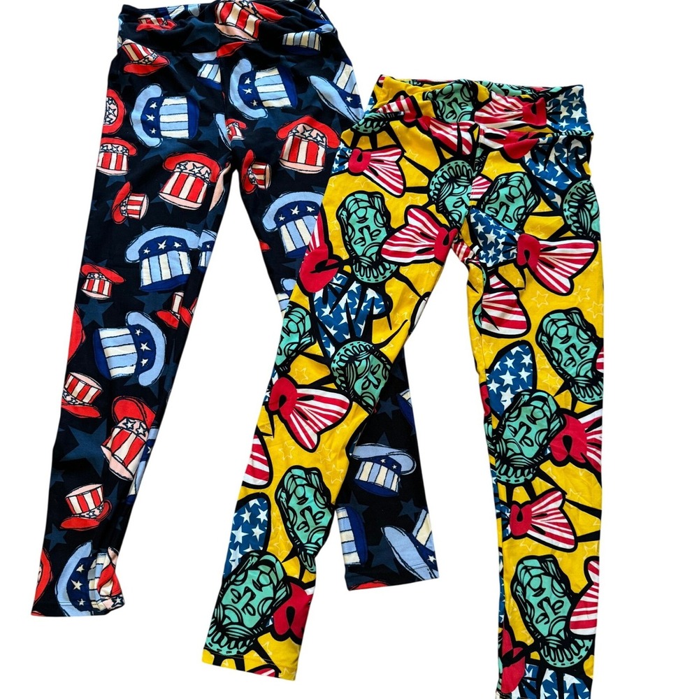 Lularoe OS Patriotic Americana Leggings Lot 2 USA Statue of Liberty 4th of‎ July